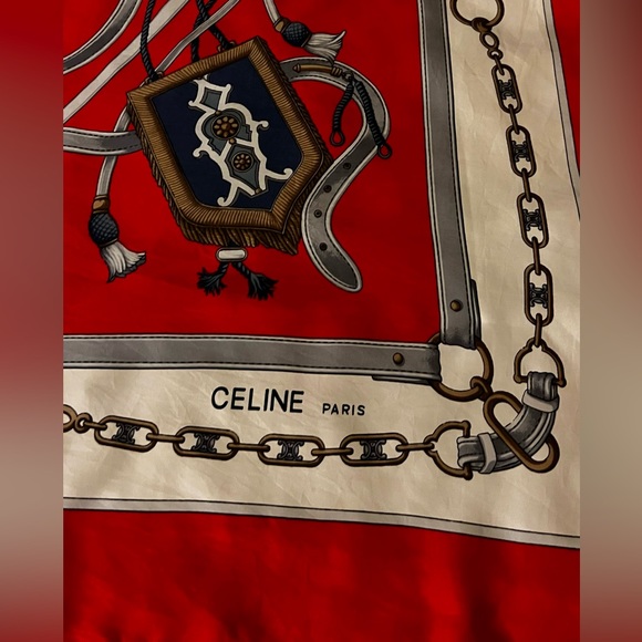 Celine Scarf. 100% Silk, Hand Rolled. Made in Italy. Equestrian Motif. - Picture 12 of 14
